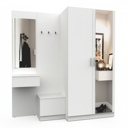 Набор мебели для прихожей "Марсель-163" МР 01-163 В2160 Ш2000 Г580 (ЛДСП Белый премиум) Набор мебели для прихожей "Марсель-163" МР 01-163 В2160 Ш2000 Г580 (ЛДСП Белый премиум)